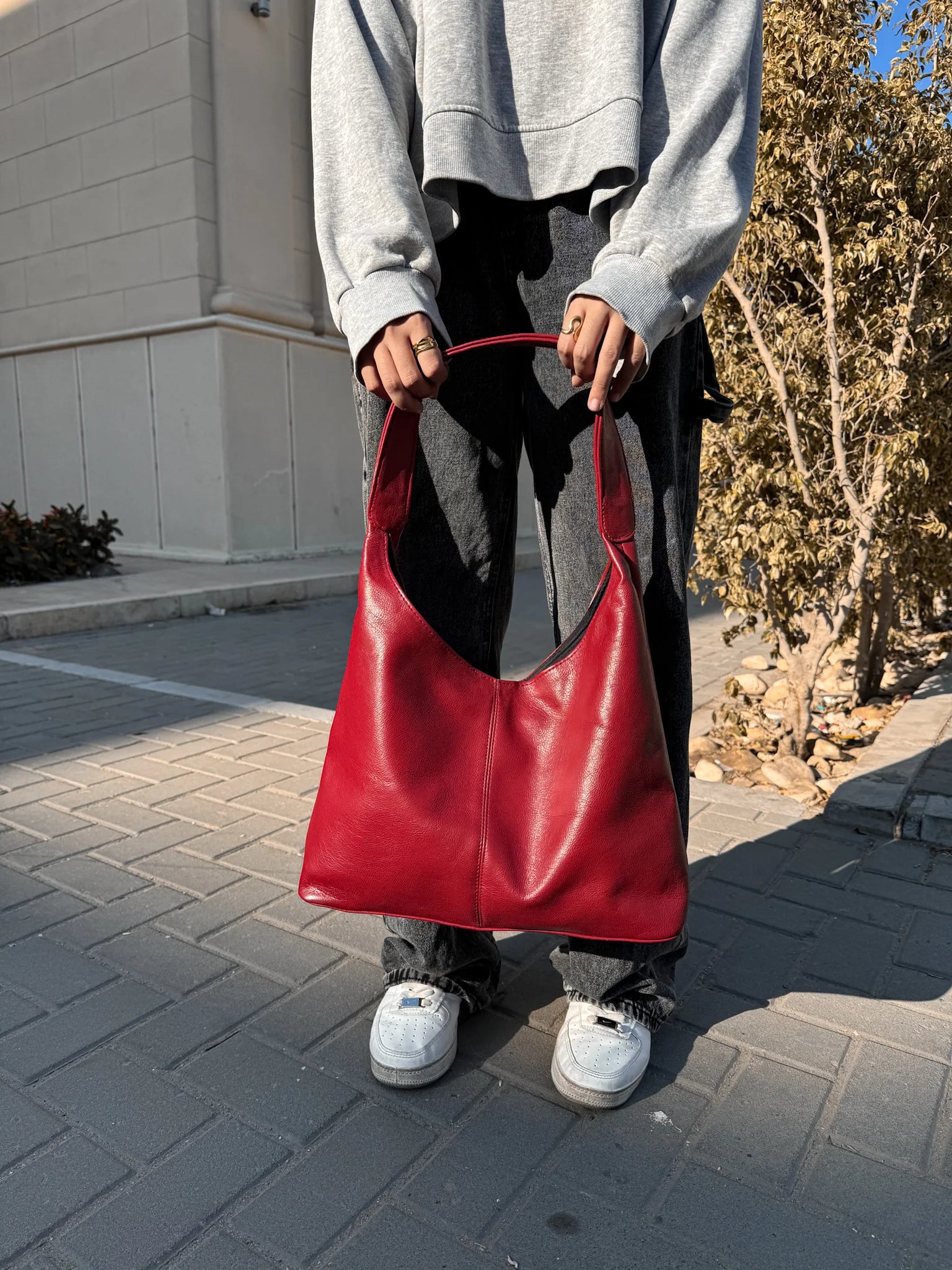 HOBO LEATHER BAG Red