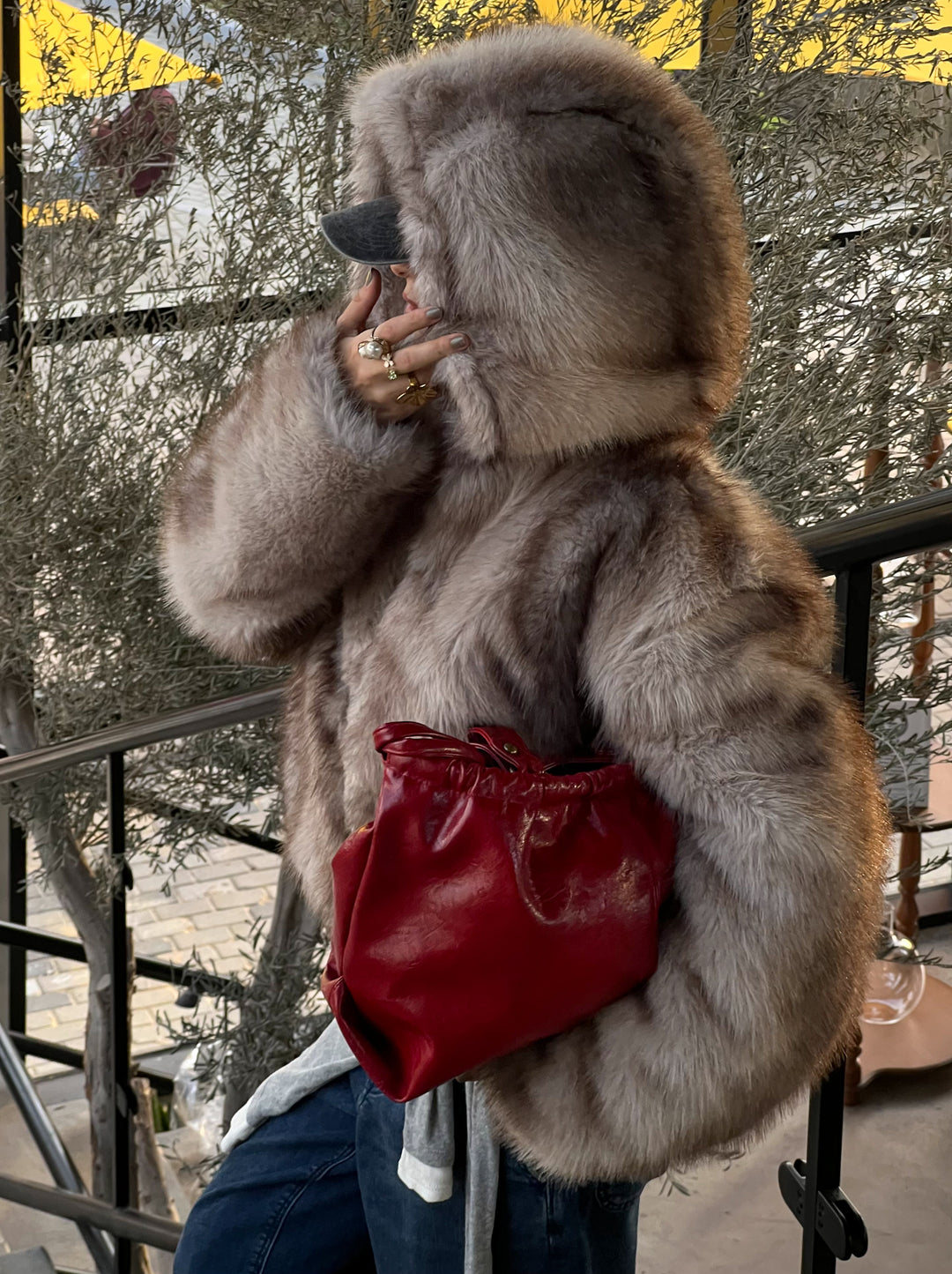 SCRUNCH LEATHER BAG -Red