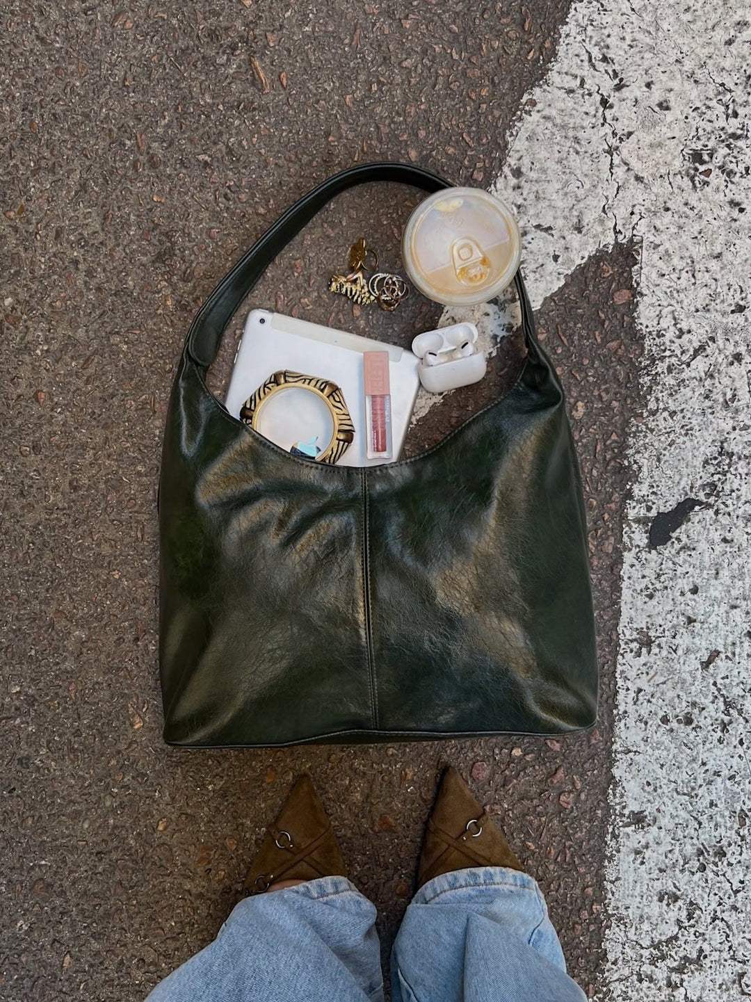 HOBO LEATHER BAG -Olive