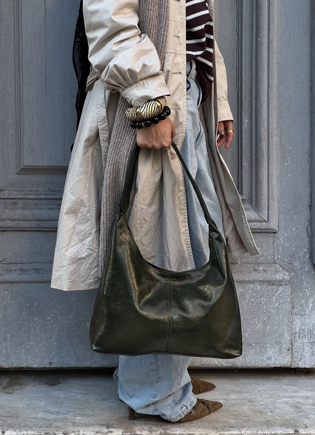 HOBO LEATHER BAG -Olive