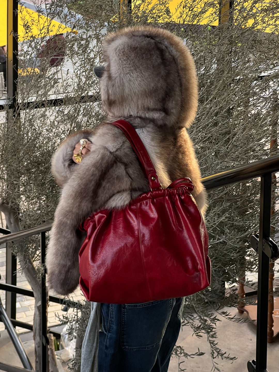SCRUNCH LEATHER BAG -Red