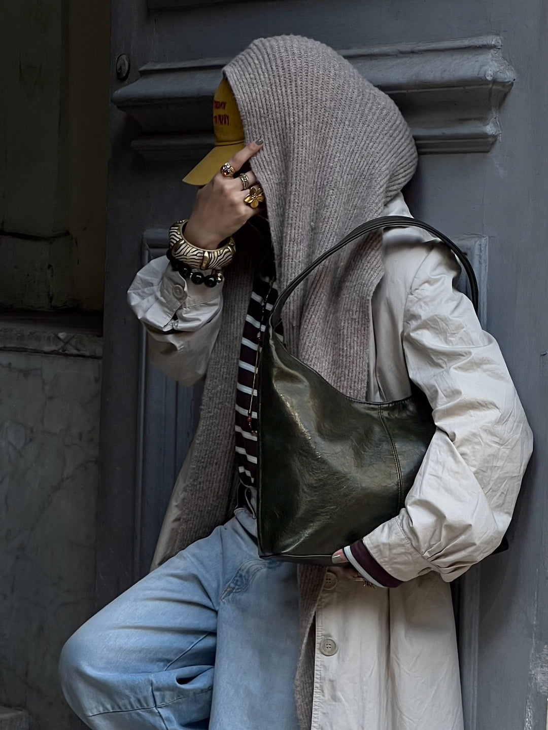 HOBO LEATHER BAG -Olive
